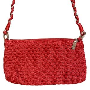 Red LINA Woven Shoulder Bag